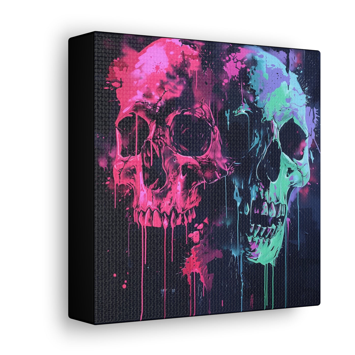 Skull Wall Art - Dripping, Trippy, Watercolor Pink and Blue Skull Painting, Canvas Gallery Wraps, Canvas Stretched His and Hers