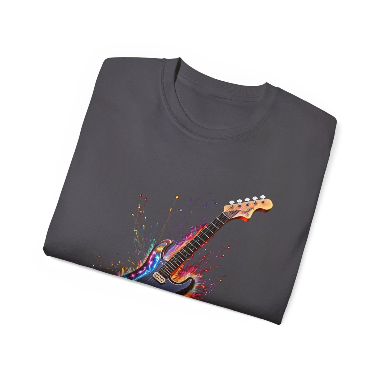 Guitar Exploding Firework of Colors Unisex Ultra Cotton Tee T-shirt Gibson Short Sleeve tshirt Artistic AI Made Cool Design Dark Style Edgy