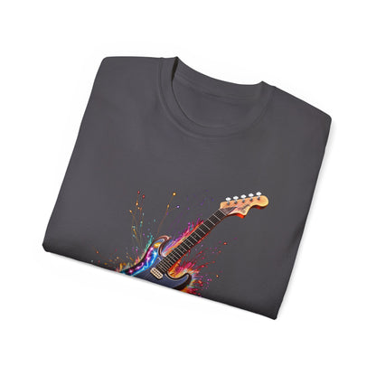 Guitar Exploding Firework of Colors Unisex Ultra Cotton Tee T-shirt Gibson Short Sleeve tshirt Artistic AI Made Cool Design Dark Style Edgy