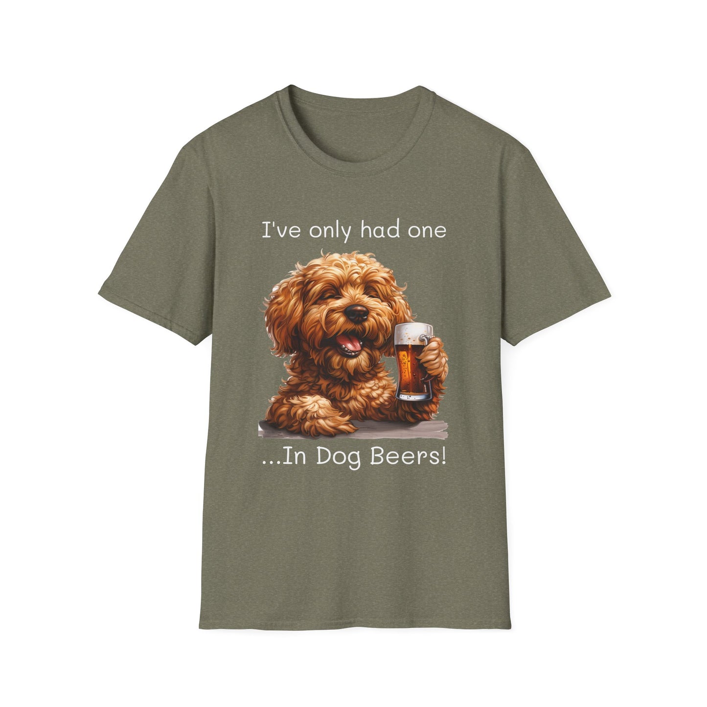 Funny Drinking shirt, Unisex Softstyle Shirt, Golden Doodle, One in Dog Beers