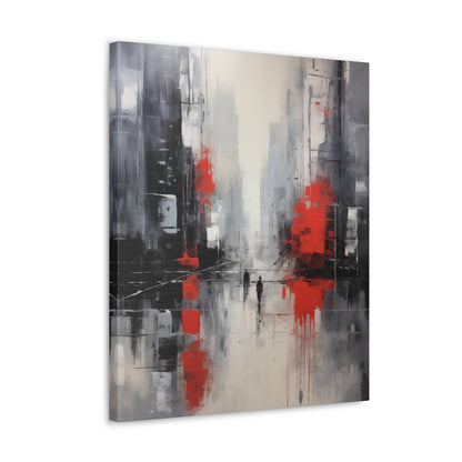 Abstract Wall Art - Black and Red Painted Cityscape, City Landscape, Canvas Gallery Wraps, Canvas Stretched