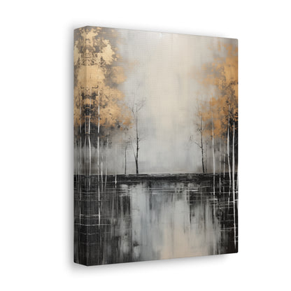 Abstract Wall Art - Black and Gold Painted trees on a river, Canvas Gallery Wraps, Canvas Stretched