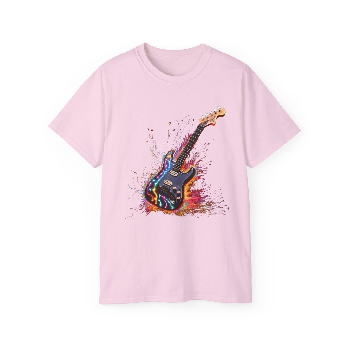 Guitar Exploding Firework of Colors Unisex Ultra Cotton Tee T-shirt Gibson Short Sleeve tshirt Artistic AI Made Cool Design Dark Style Edgy