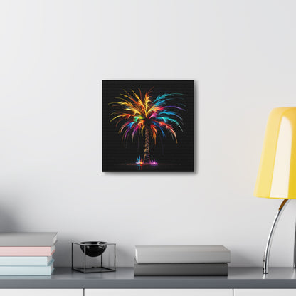 Neon Palm Tree Wall Art - Colorful Paint Splatter, Canvas Firework Vivid Painting, Canvas Gallery Wraps, Canvas Stretched