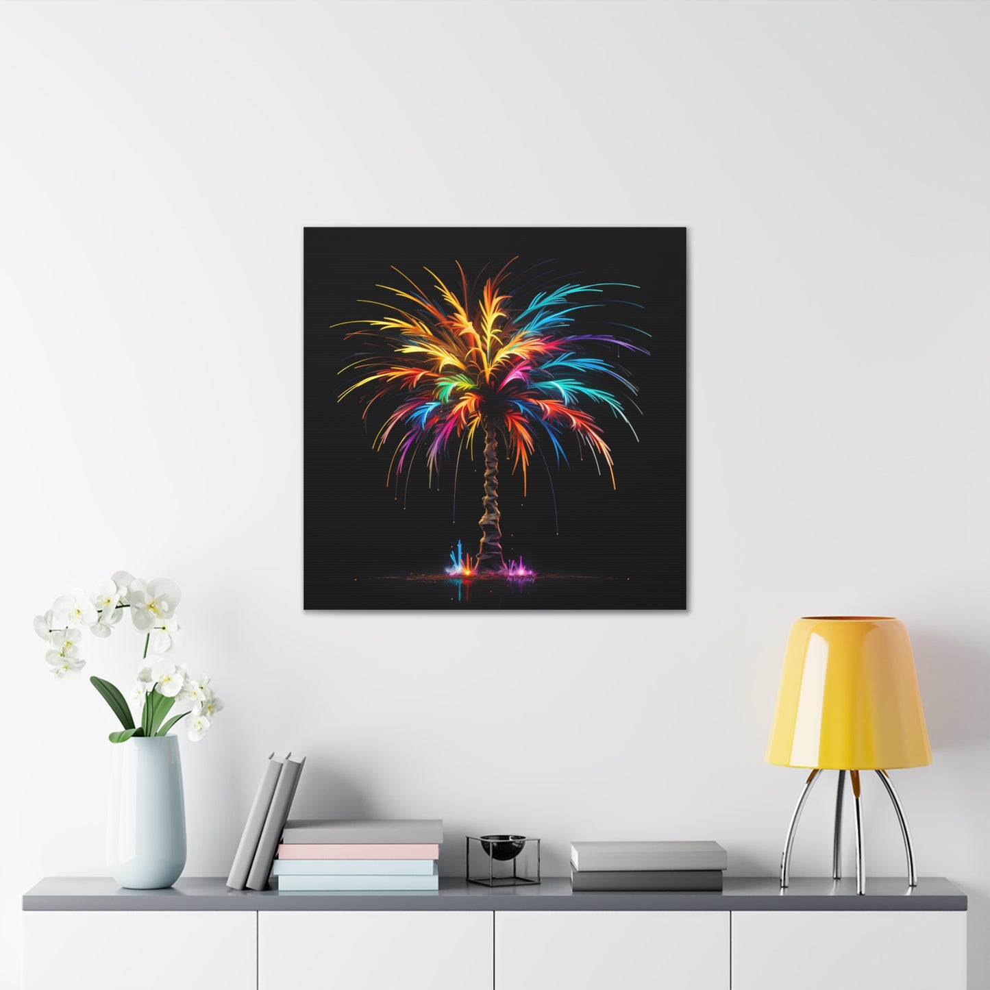 Neon Palm Tree Wall Art - Colorful Paint Splatter, Canvas Firework Vivid Painting, Canvas Gallery Wraps, Canvas Stretched