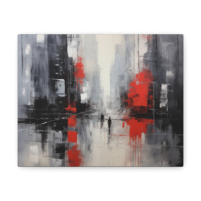 Abstract Wall Art - Black and Red Painted Cityscape, City Landscape, Canvas Gallery Wraps, Canvas Stretched