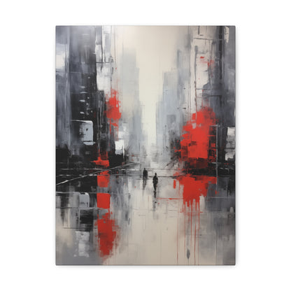 Abstract Wall Art - Black and Red Painted Cityscape, City Landscape, Canvas Gallery Wraps, Canvas Stretched