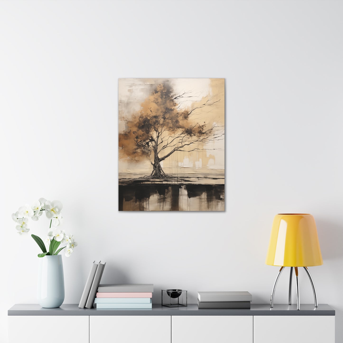 Abstract Wall Art - Black and Gold Oak Tree Painting, Canvas Gallery Wraps, Canvas Stretched