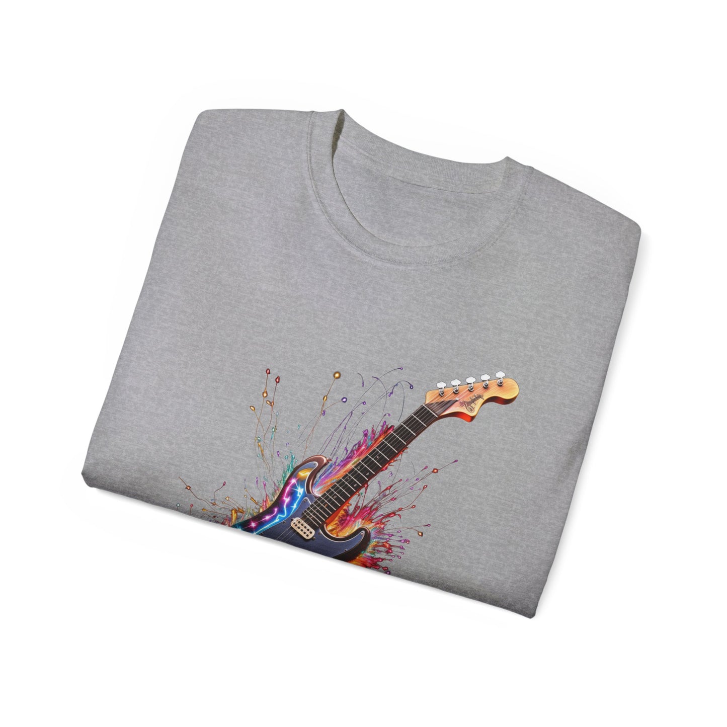 Guitar Exploding Firework of Colors Unisex Ultra Cotton Tee T-shirt Gibson Short Sleeve tshirt Artistic AI Made Cool Design Dark Style Edgy