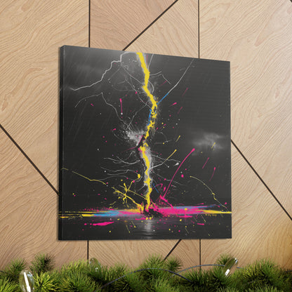 Neon Lightning Bolt Abstract Wall Art - Colorful Paint Splatter, Canvas Explosion Vivid Painting, Canvas Gallery Wraps, Canvas Stretched