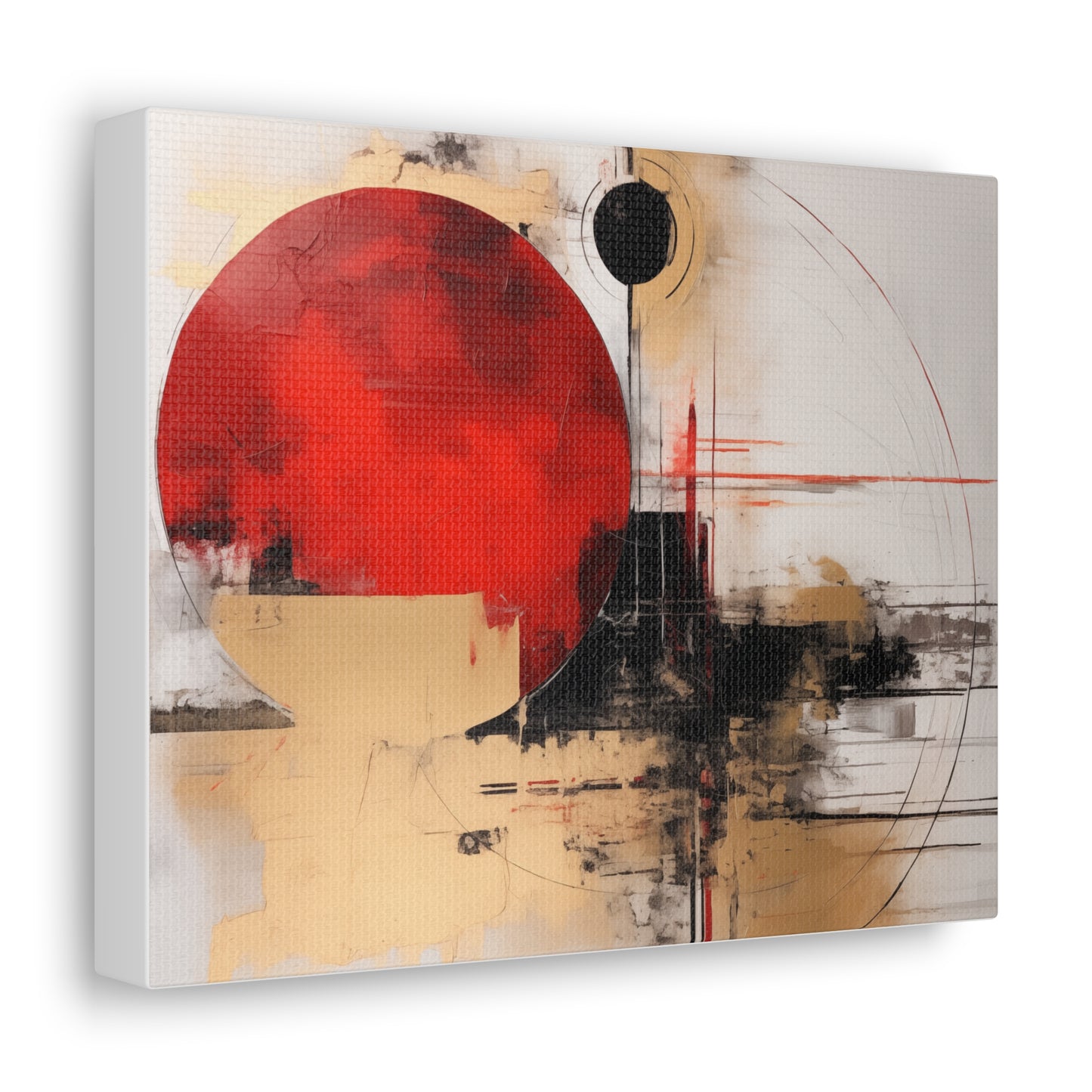 Abstract Wall Art - Black and Gold Red Sun Painting, Canvas Gallery Wraps, Canvas Stretched