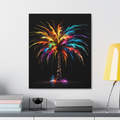 Neon Palm Tree Wall Art - Colorful Paint Splatter, Canvas Firework Vivid Painting, Canvas Gallery Wraps, Canvas Stretched