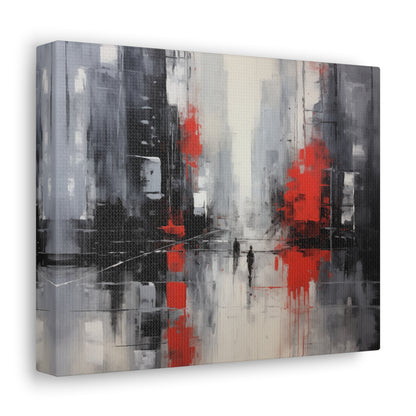 Abstract Wall Art - Black and Red Painted Cityscape, City Landscape, Canvas Gallery Wraps, Canvas Stretched