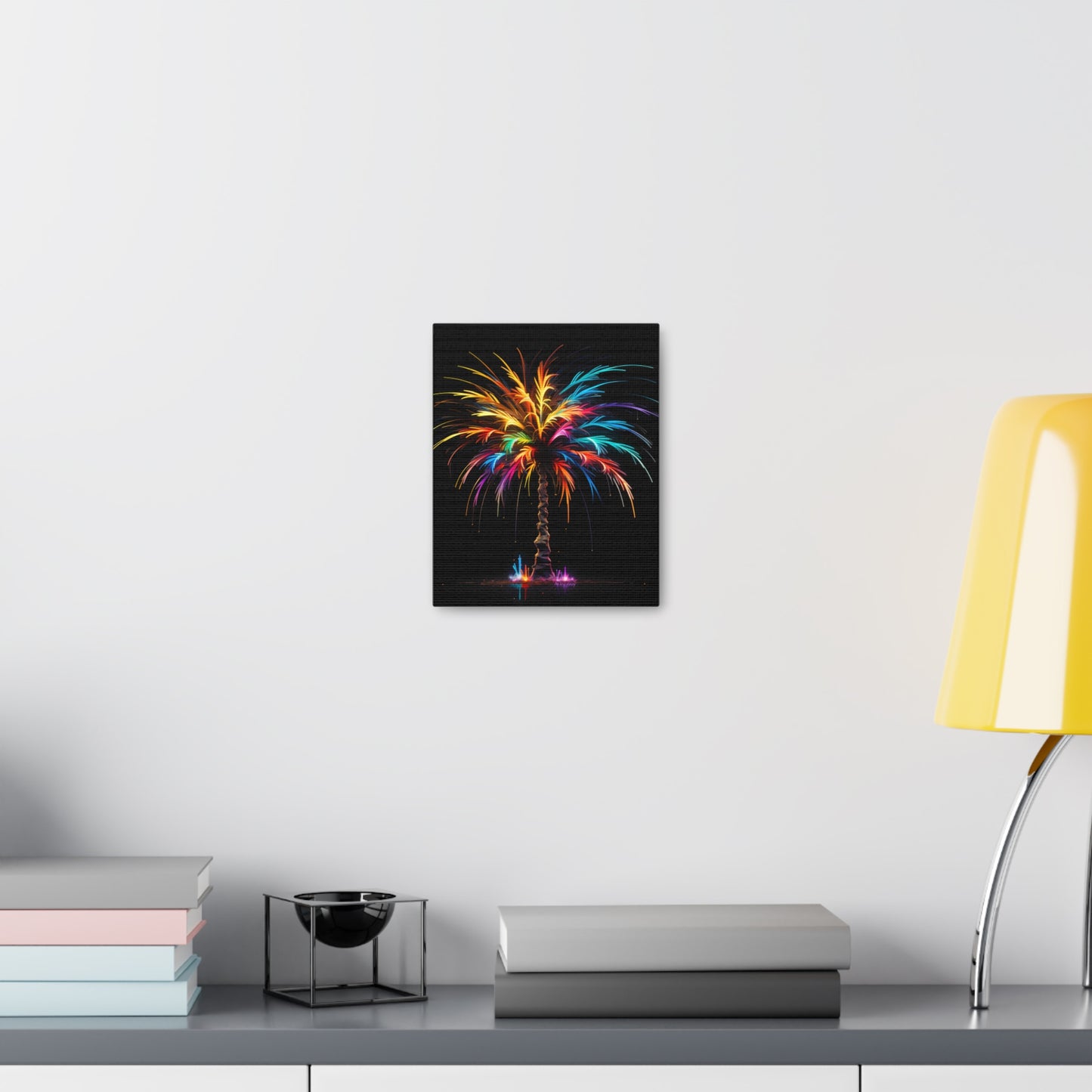 Neon Palm Tree Wall Art - Colorful Paint Splatter, Canvas Firework Vivid Painting, Canvas Gallery Wraps, Canvas Stretched