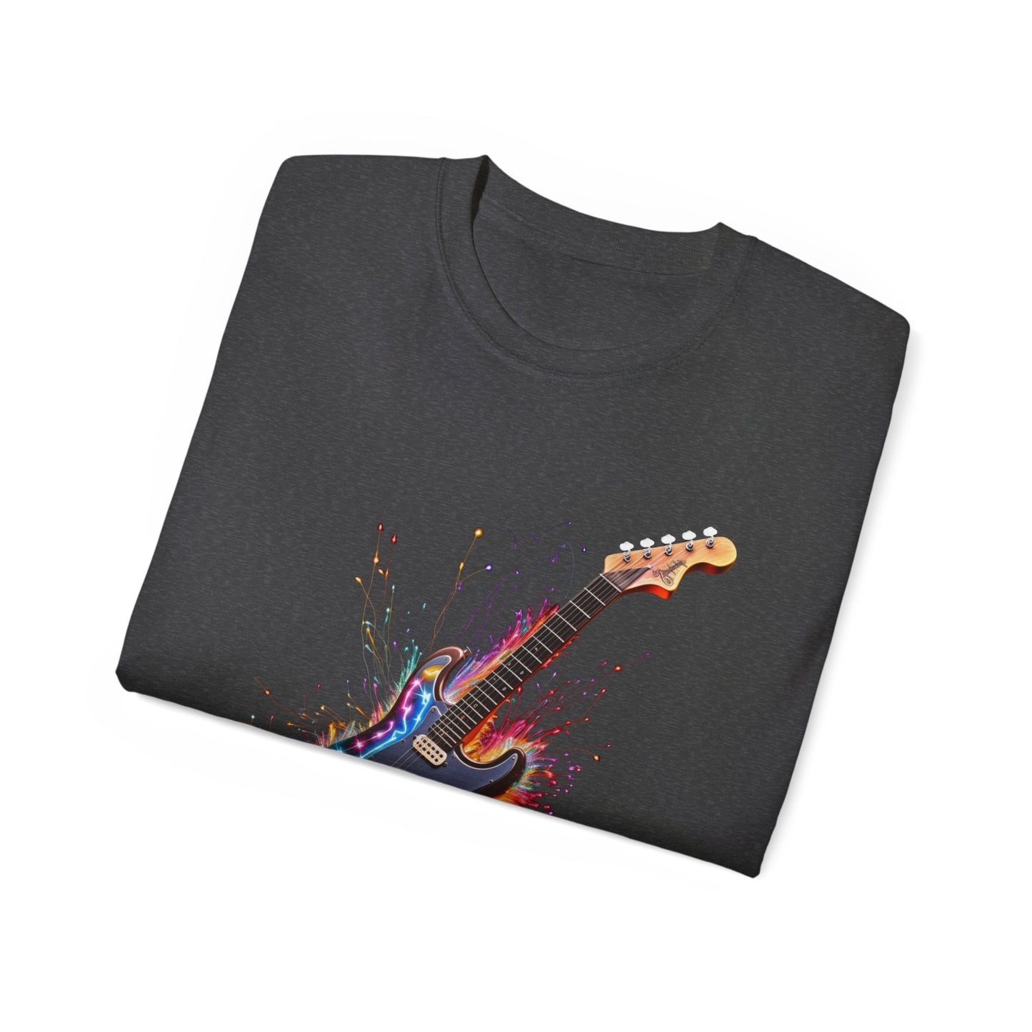 Guitar Exploding Firework of Colors Unisex Ultra Cotton Tee T-shirt Gibson Short Sleeve tshirt Artistic AI Made Cool Design Dark Style Edgy