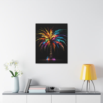 Neon Palm Tree Wall Art - Colorful Paint Splatter, Canvas Firework Vivid Painting, Canvas Gallery Wraps, Canvas Stretched