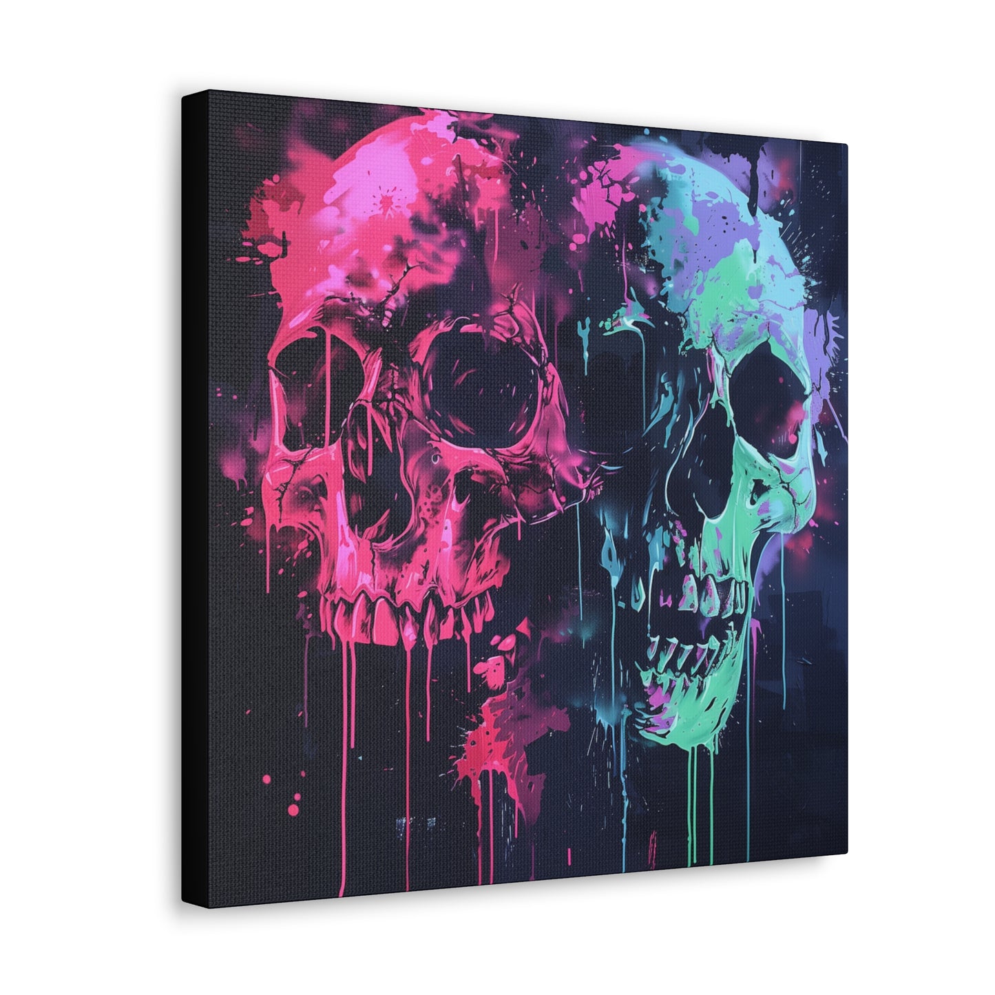 Skull Wall Art - Dripping, Trippy, Watercolor Pink and Blue Skull Painting, Canvas Gallery Wraps, Canvas Stretched His and Hers