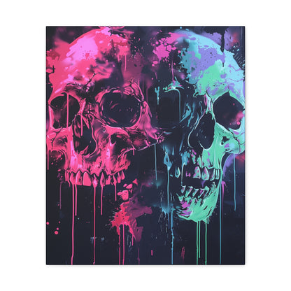 Skull Wall Art - Dripping, Trippy, Watercolor Pink and Blue Skull Painting, Canvas Gallery Wraps, Canvas Stretched His and Hers