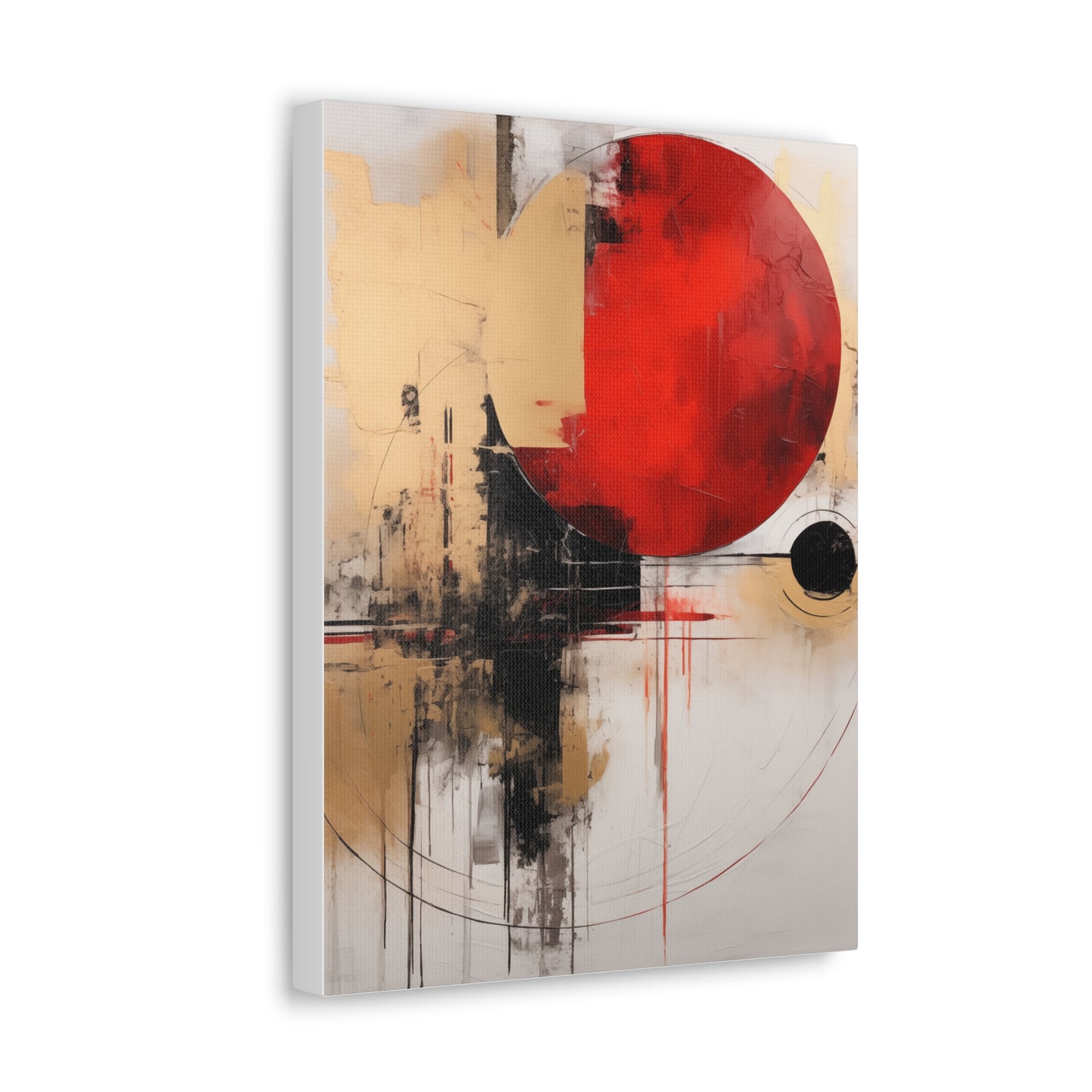 Abstract Wall Art - Black and Gold Red Sun Painting, Canvas Gallery Wraps, Canvas Stretched