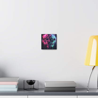 Skull Wall Art - Dripping, Trippy, Watercolor Pink and Blue Skull Painting, Canvas Gallery Wraps, Canvas Stretched His and Hers