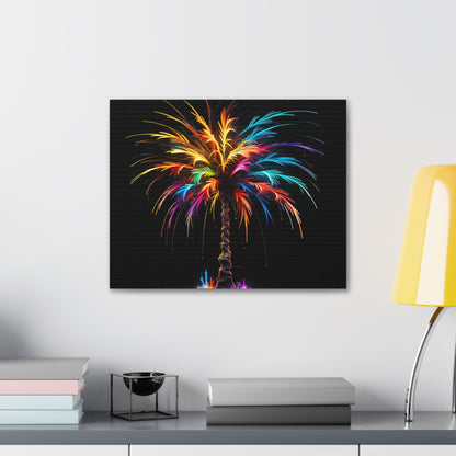 Neon Palm Tree Wall Art - Colorful Paint Splatter, Canvas Firework Vivid Painting, Canvas Gallery Wraps, Canvas Stretched