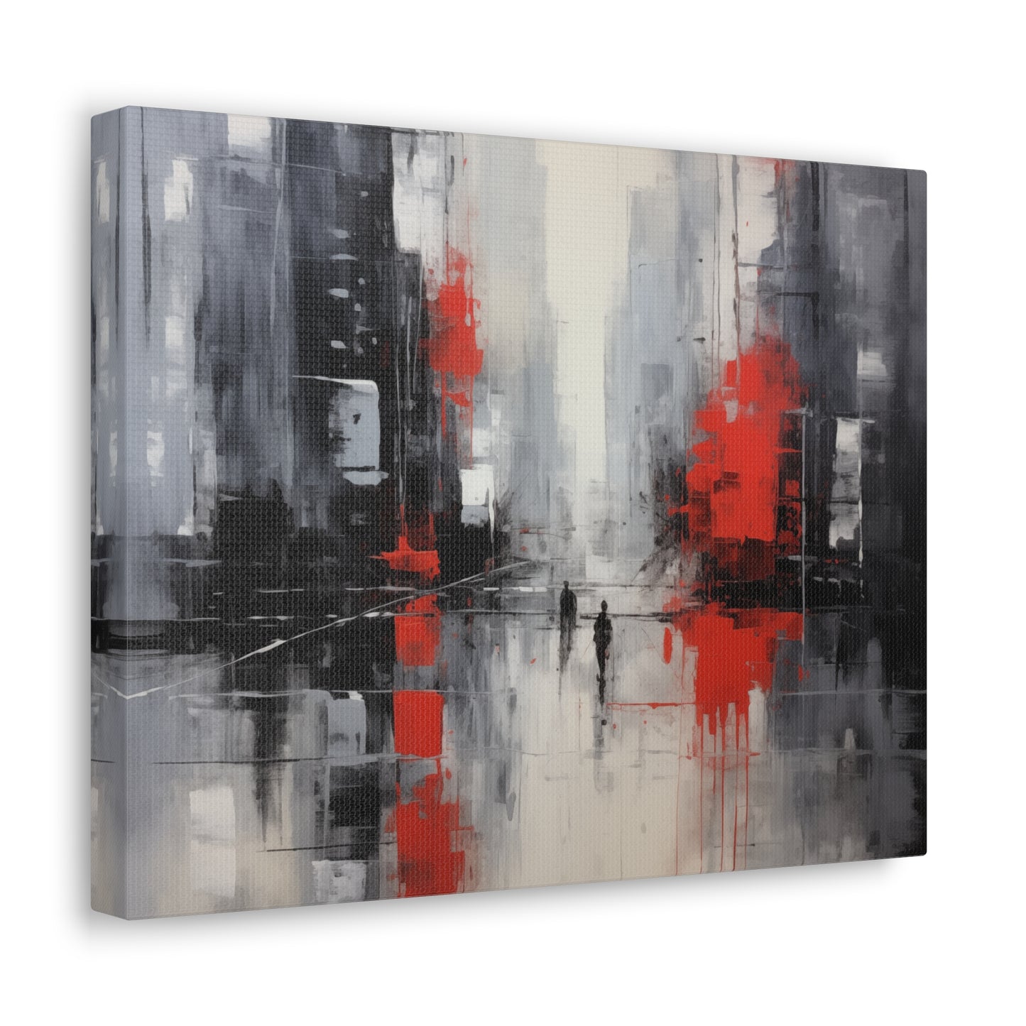 Abstract Wall Art - Black and Red Painted Cityscape, City Landscape, Canvas Gallery Wraps, Canvas Stretched