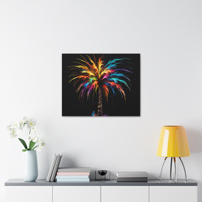 Neon Palm Tree Wall Art - Colorful Paint Splatter, Canvas Firework Vivid Painting, Canvas Gallery Wraps, Canvas Stretched