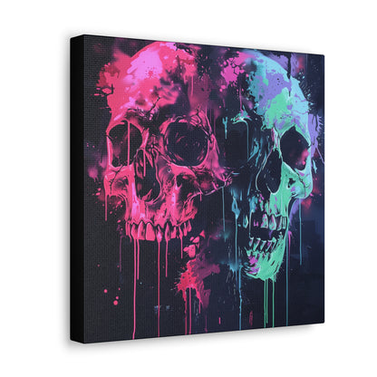 Skull Wall Art - Dripping, Trippy, Watercolor Pink and Blue Skull Painting, Canvas Gallery Wraps, Canvas Stretched His and Hers