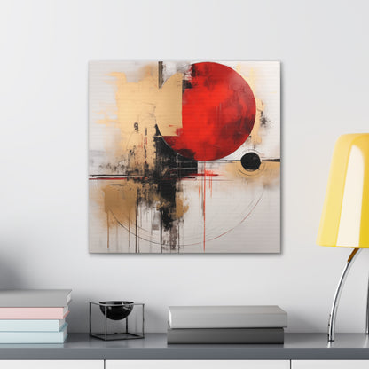 Abstract Wall Art - Black and Gold Red Sun Painting, Canvas Gallery Wraps, Canvas Stretched