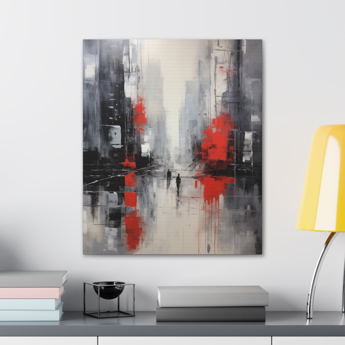 Abstract Wall Art - Black and Red Painted Cityscape, City Landscape, Canvas Gallery Wraps, Canvas Stretched