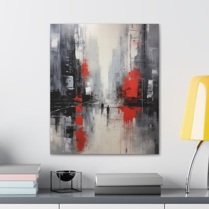 Abstract Wall Art - Black and Red Painted Cityscape, City Landscape, Canvas Gallery Wraps, Canvas Stretched