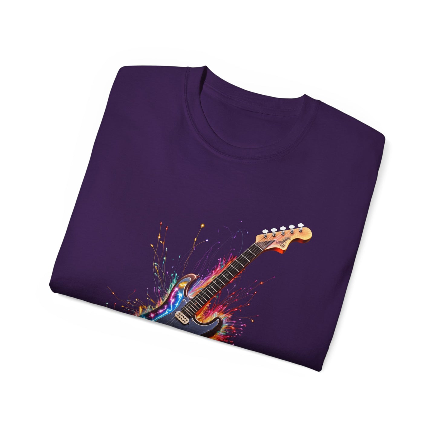 Guitar Exploding Firework of Colors Unisex Ultra Cotton Tee T-shirt Gibson Short Sleeve tshirt Artistic AI Made Cool Design Dark Style Edgy