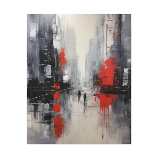 Abstract Wall Art - Black and Red Painted Cityscape, City Landscape, Canvas Gallery Wraps, Canvas Stretched