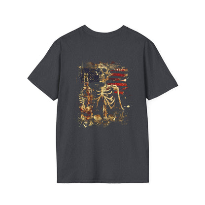 American Skull Smoking Cigar, Unisex Softstyle T-Shirt, 4th of July tee, America, Cigar, Smoke, Patriotic shirt whiskey tee