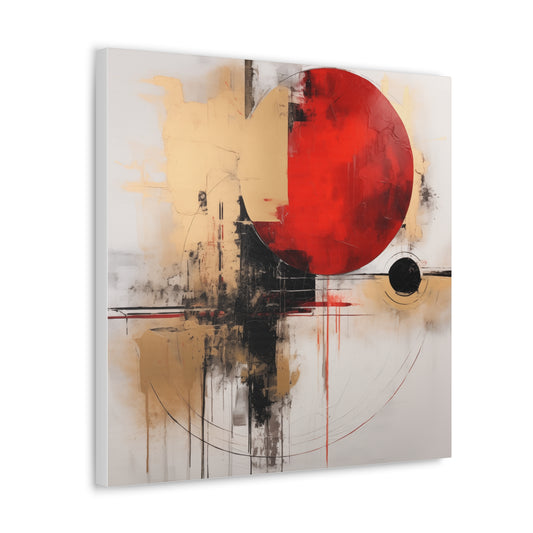 Abstract Wall Art - Black and Gold Red Sun Painting, Canvas Gallery Wraps, Canvas Stretched