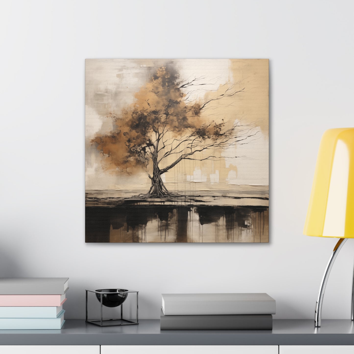 Abstract Wall Art - Black and Gold Oak Tree Painting, Canvas Gallery Wraps, Canvas Stretched