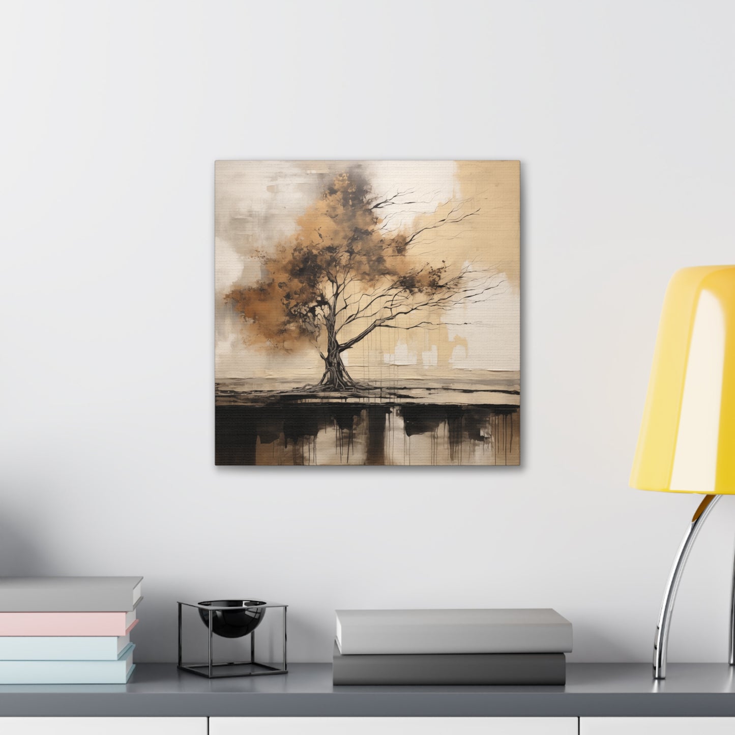 Abstract Wall Art - Black and Gold Oak Tree Painting, Canvas Gallery Wraps, Canvas Stretched