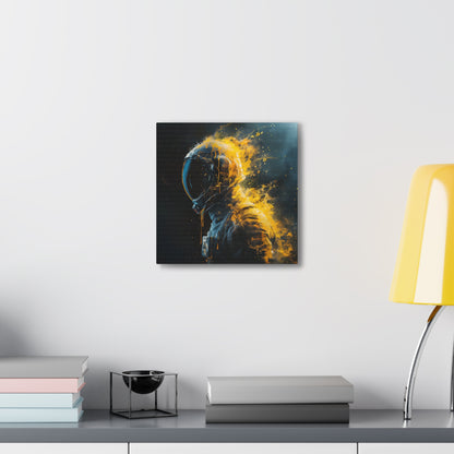 Abstract Wall Art - Black and Gold Spaceman Fire Painting, Canvas Gallery Wraps, Canvas Stretched, Melting Astronaut