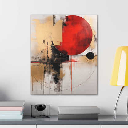 Abstract Wall Art - Black and Gold Red Sun Painting, Canvas Gallery Wraps, Canvas Stretched