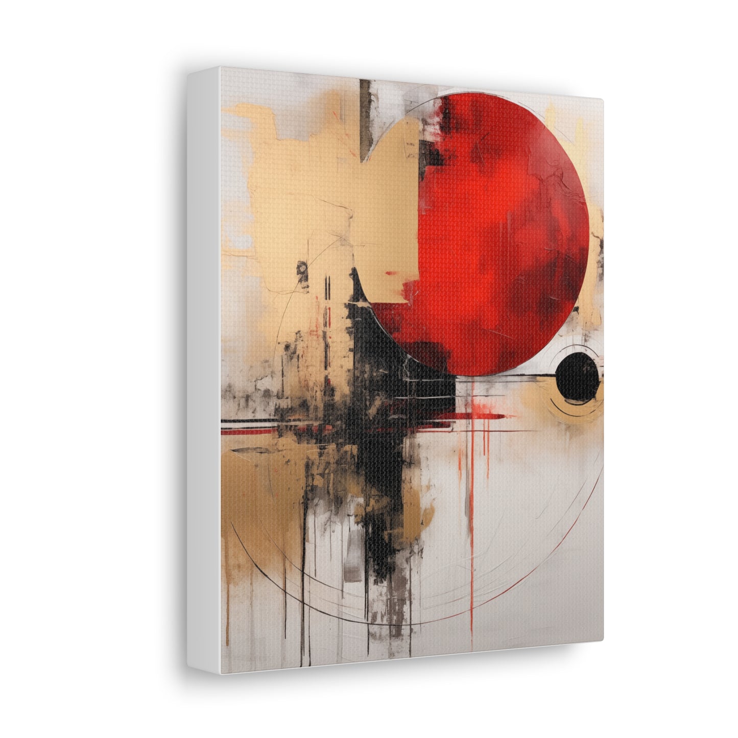 Abstract Wall Art - Black and Gold Red Sun Painting, Canvas Gallery Wraps, Canvas Stretched