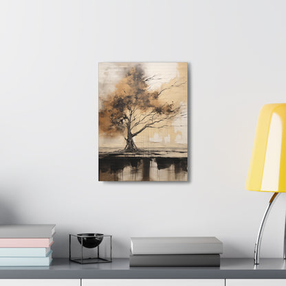 Abstract Wall Art - Black and Gold Oak Tree Painting, Canvas Gallery Wraps, Canvas Stretched