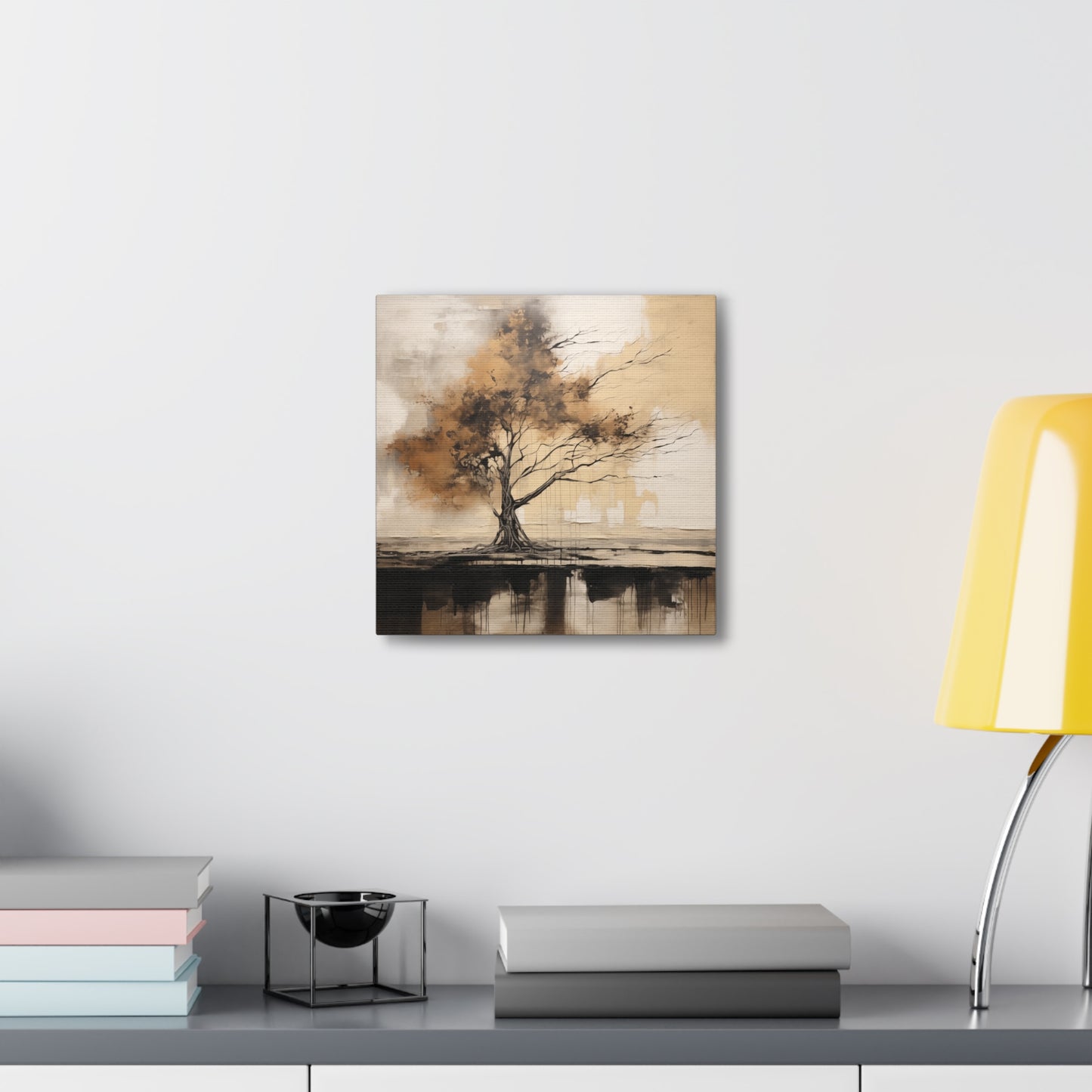 Abstract Wall Art - Black and Gold Oak Tree Painting, Canvas Gallery Wraps, Canvas Stretched