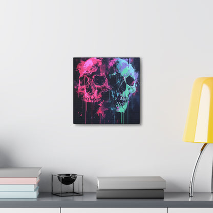 Skull Wall Art - Dripping, Trippy, Watercolor Pink and Blue Skull Painting, Canvas Gallery Wraps, Canvas Stretched His and Hers