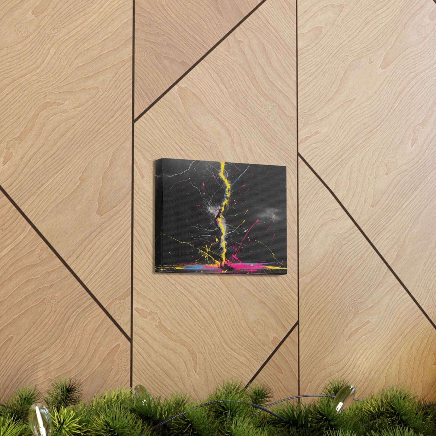 Neon Lightning Bolt Abstract Wall Art - Colorful Paint Splatter, Canvas Explosion Vivid Painting, Canvas Gallery Wraps, Canvas Stretched