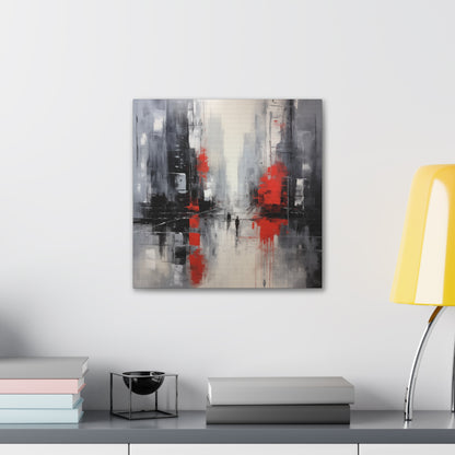 Abstract Wall Art - Black and Red Painted Cityscape, City Landscape, Canvas Gallery Wraps, Canvas Stretched