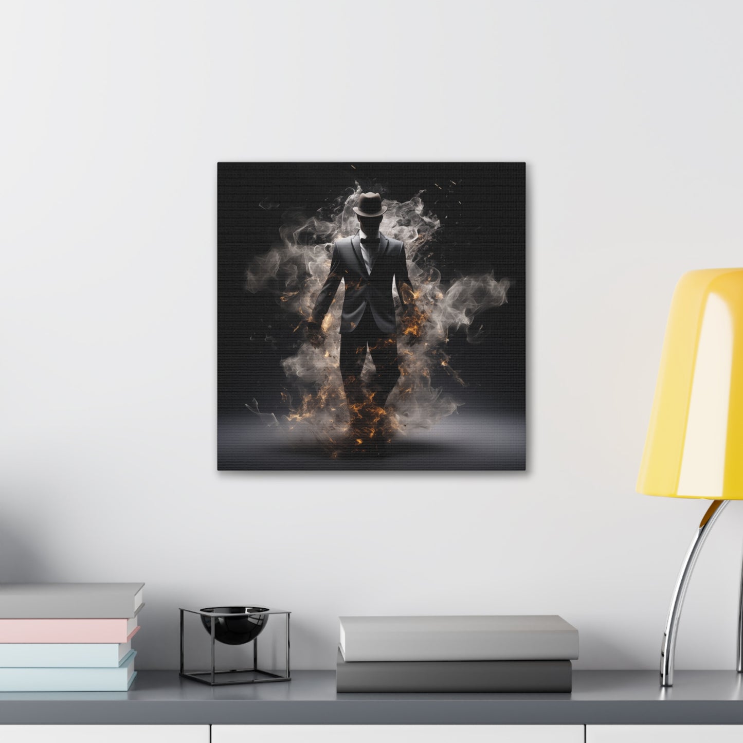 Surreal Disintegrating Black Suit Wall Art - Man on Fire Canvas Art, Canvas Smoke Modern Painting, Canvas Gallery Wraps, Canvas Stretched