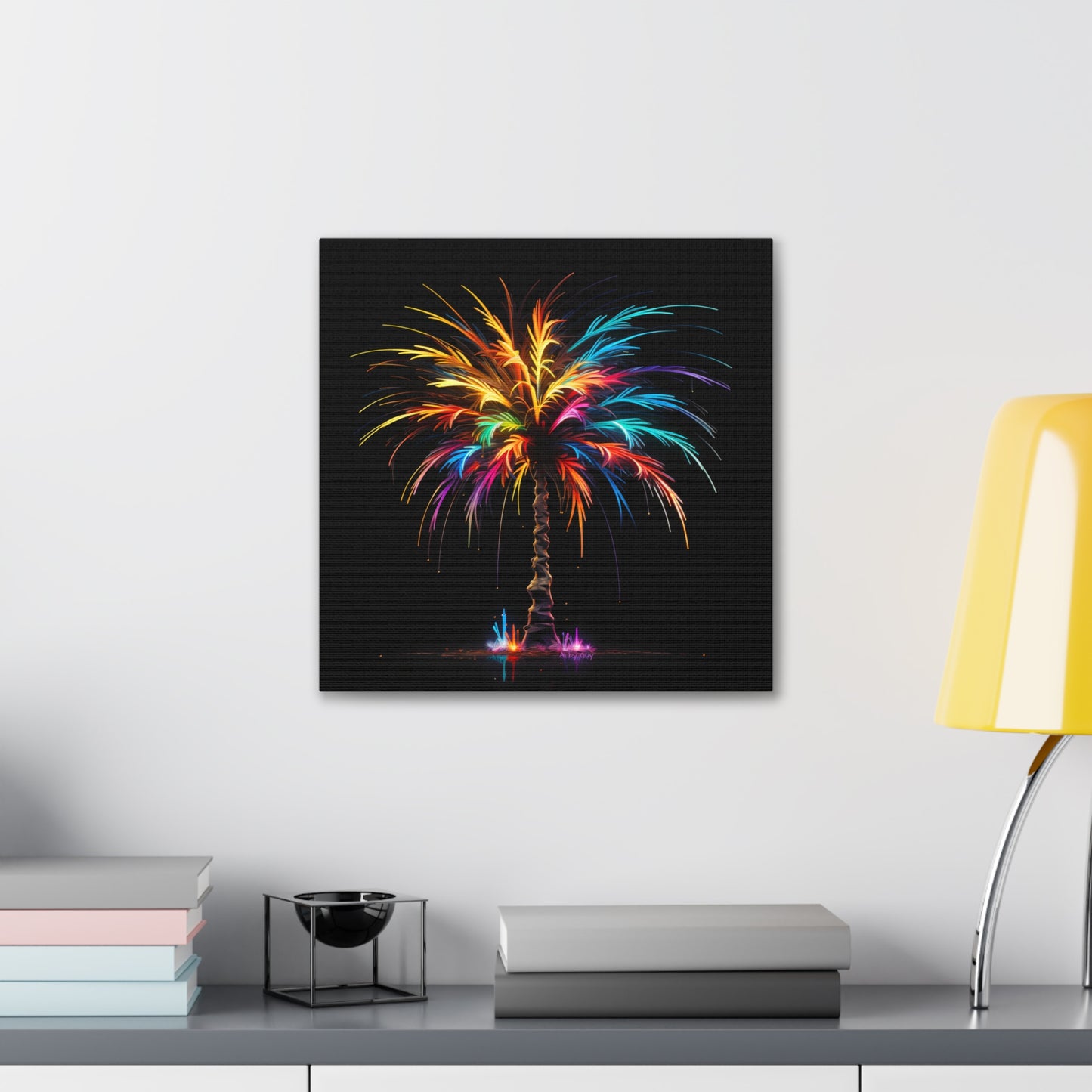 Neon Palm Tree Wall Art - Colorful Paint Splatter, Canvas Firework Vivid Painting, Canvas Gallery Wraps, Canvas Stretched