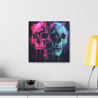 Skull Wall Art - Dripping, Trippy, Watercolor Pink and Blue Skull Painting, Canvas Gallery Wraps, Canvas Stretched His and Hers