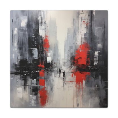 Abstract Wall Art - Black and Red Painted Cityscape, City Landscape, Canvas Gallery Wraps, Canvas Stretched