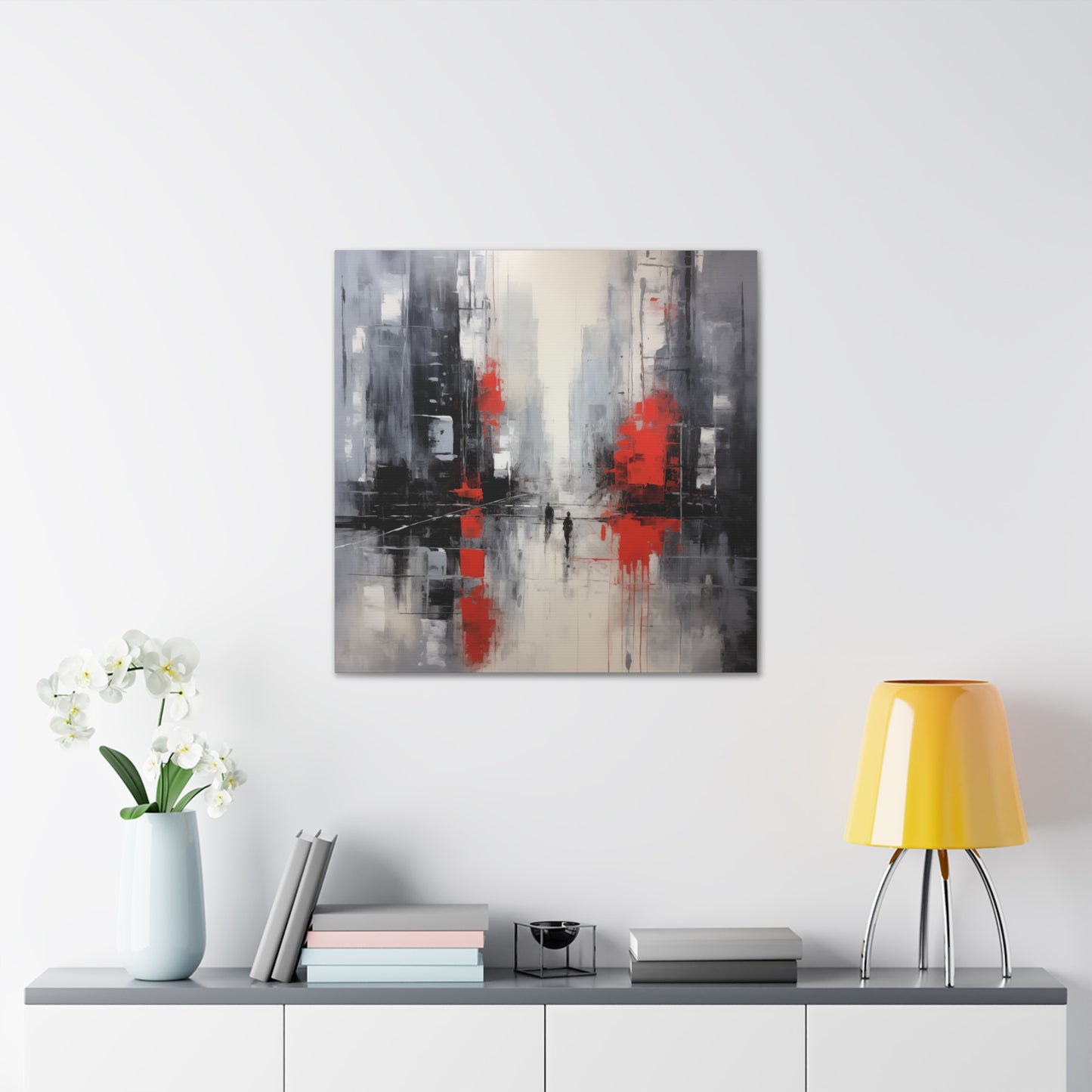 Abstract Wall Art - Black and Red Painted Cityscape, City Landscape, Canvas Gallery Wraps, Canvas Stretched